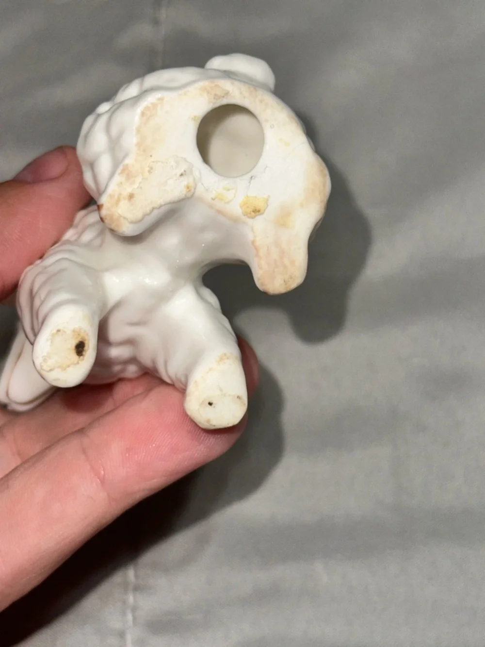 Vintage White Poodle Puppy Dog Sitting Ceramic Figurine 3.5” Dainty 1950s Decor